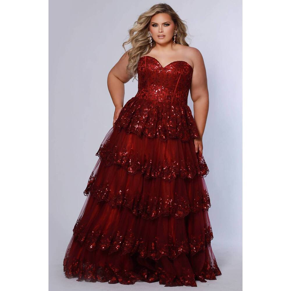 NEW SYDNEY'S CLOSET strapless beaded prom dress in burgundy